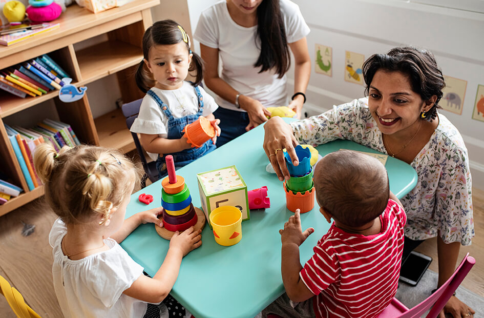  Children in daycare centers have the opportunity to socialize with peers.